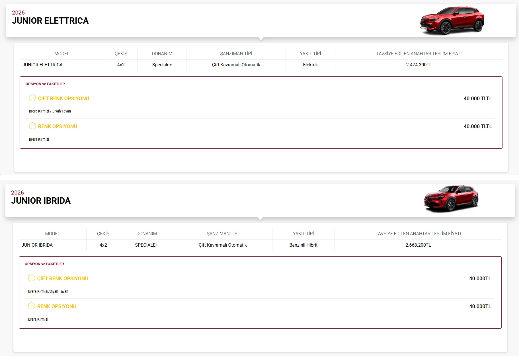 Alfa Romeo - Alfa Romeo 2025-2026 Model Araçlar Haziran 2026 Fiyat Listesi Broşürü, Kataloğu
