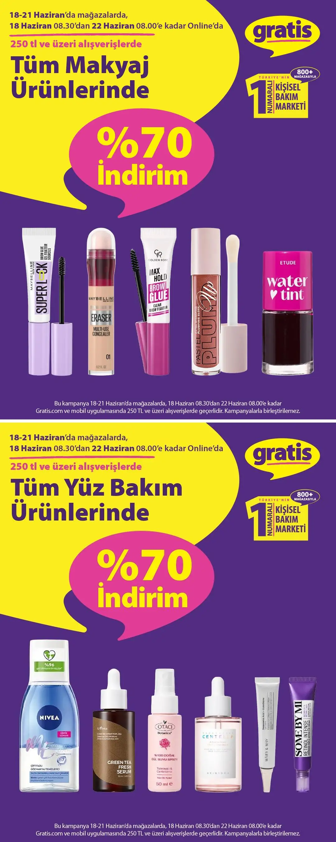 250 Tl Ve Uzeri Alisverislerde Tum Makyaj Yuz Bakim Sampuan Sac Kremleri Ve Pedlerde 70 İndirim