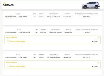 Jeep 2025 Model Araclar Ocak 2026 Fiyat Listesi