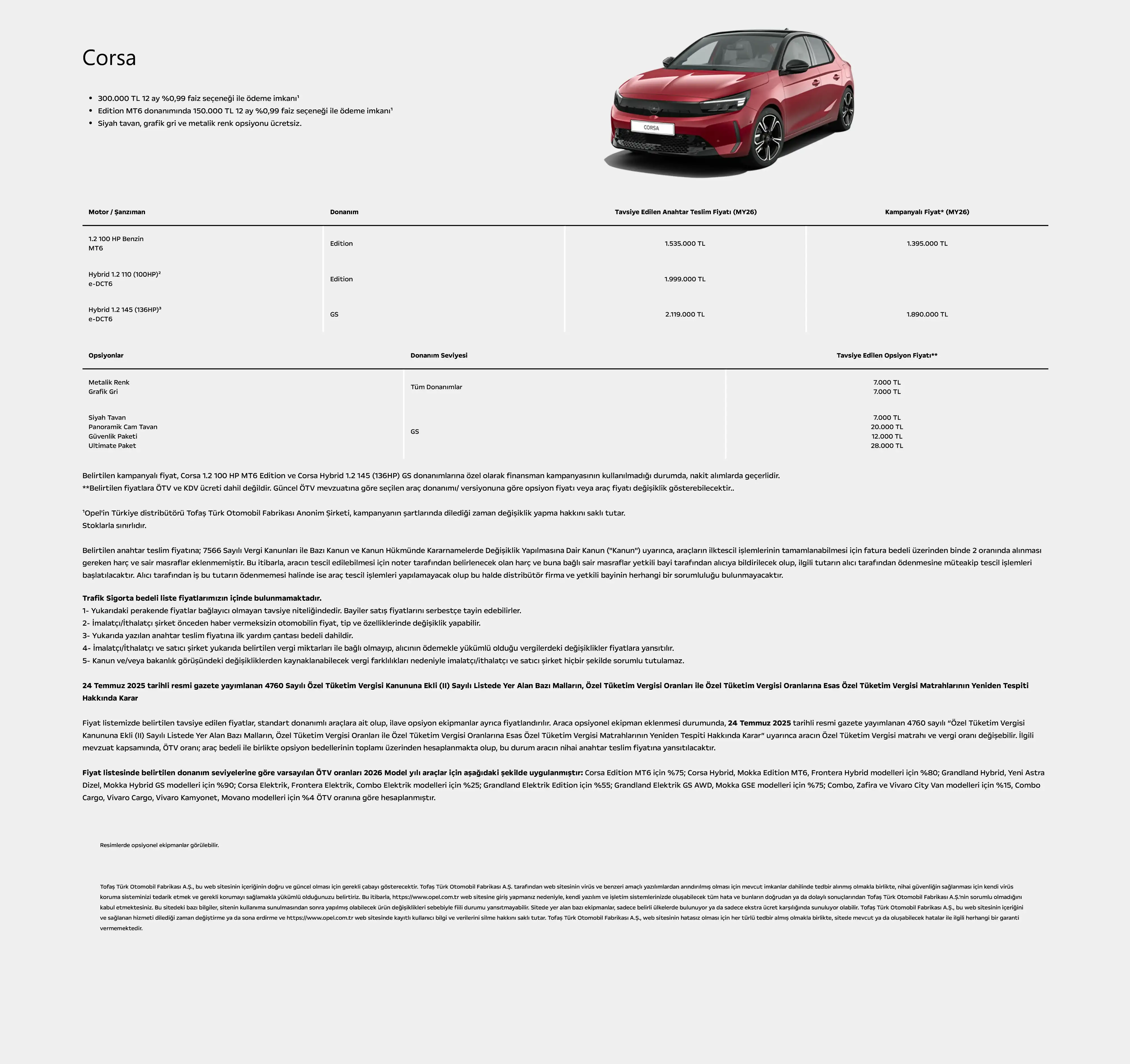Opel 2025 2026 Model Araclar Haziran 2026 Fiyat Listesi