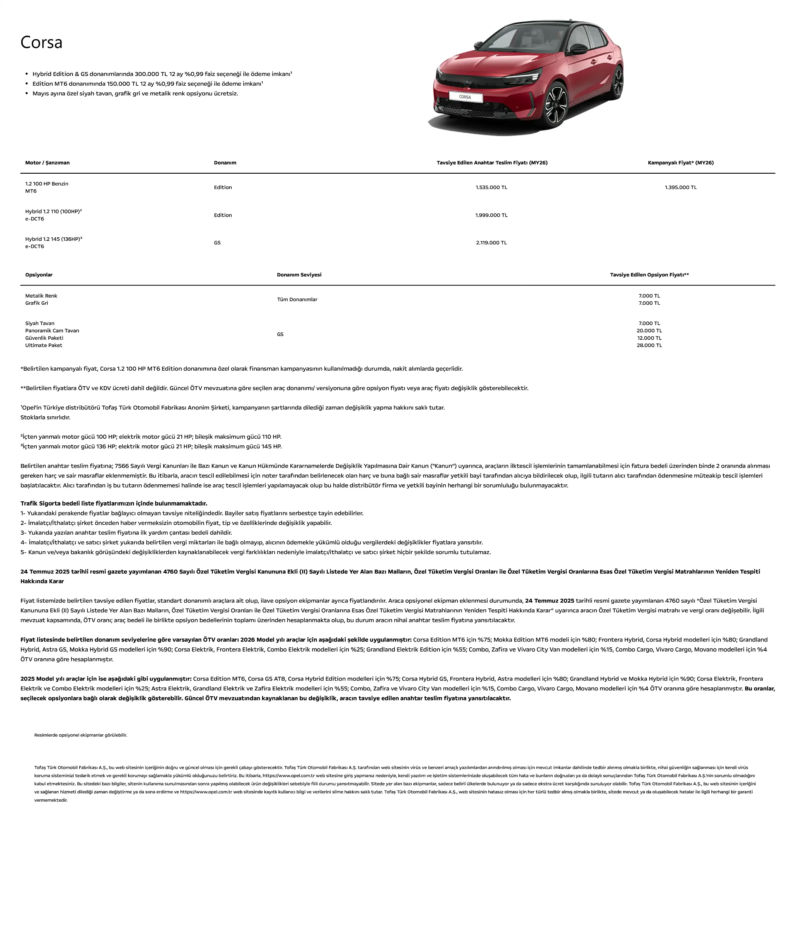 Opel 2025 2026 Model Araclar Mayis 2026 Fiyat Listesi