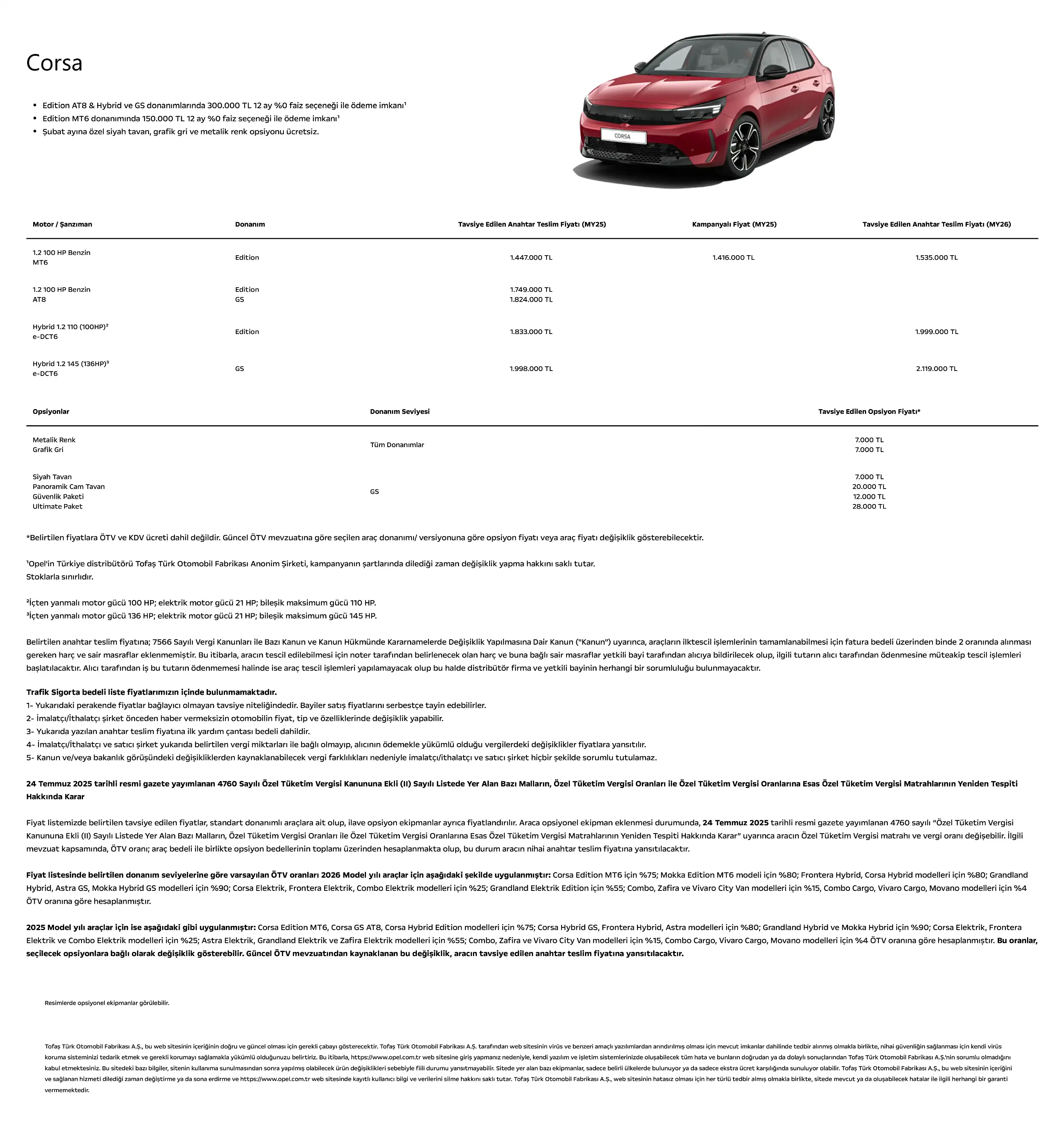 Opel 2025 2026 Model Araclar Subat 2026 Fiyat Listesi